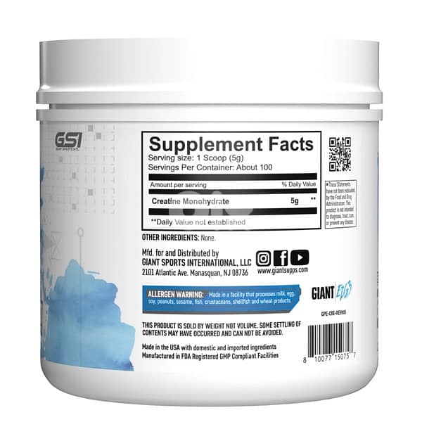 GSI Giant Creatine Monohydrate Micronized 500g (100 Servings) 1