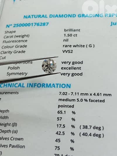 certified  natural diamond 1.5 ct G vvs2