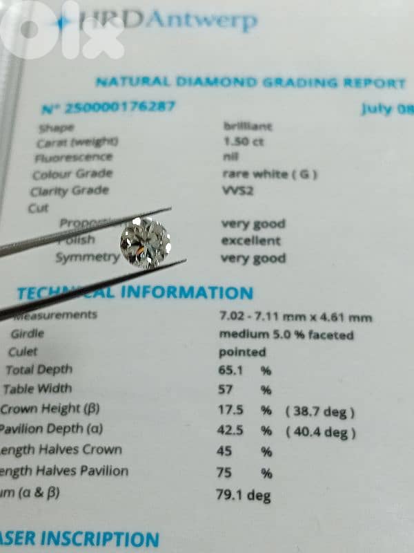 certified  natural diamond 1.5 ct G vvs2 1