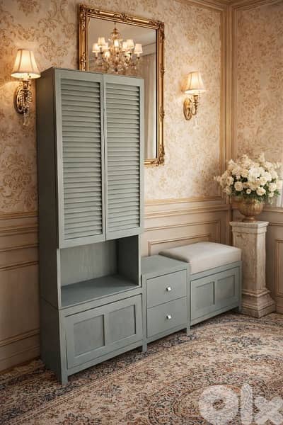 antique French storage and seating cabinet