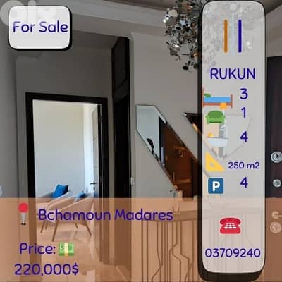 HOT DEAL!!! Apartment for sale in Bchamoun Madares 250m2 for $220K