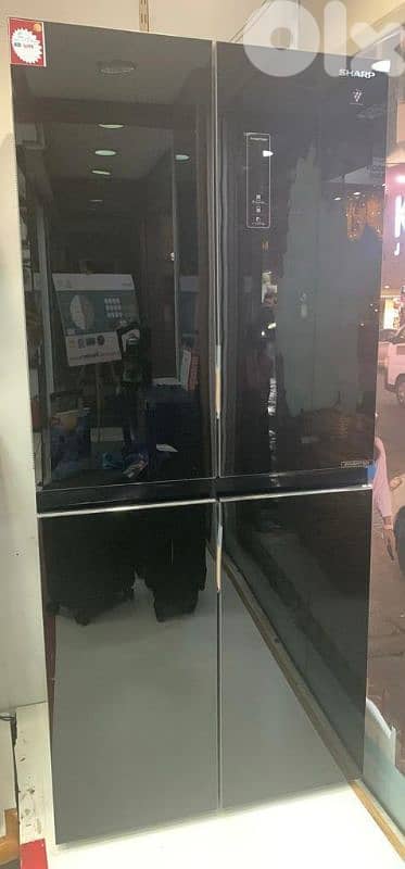 Refrigerator SHARP 4DOORS Black Glass Inverter