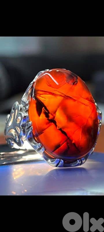 Silver Agate Yamani Ring | خاتم فضة عقيق يماني شفة زعفران