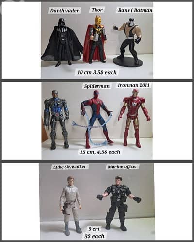 marvel and Dc figurine 15 and 10 cm