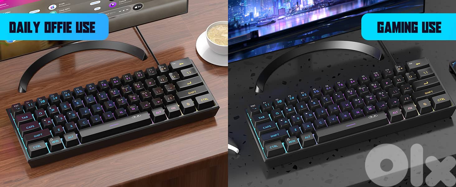 3pcs-MageGee Mini 60% Gaming Keyboard,RGB Backlit 61 Ultra-Compact Key 3