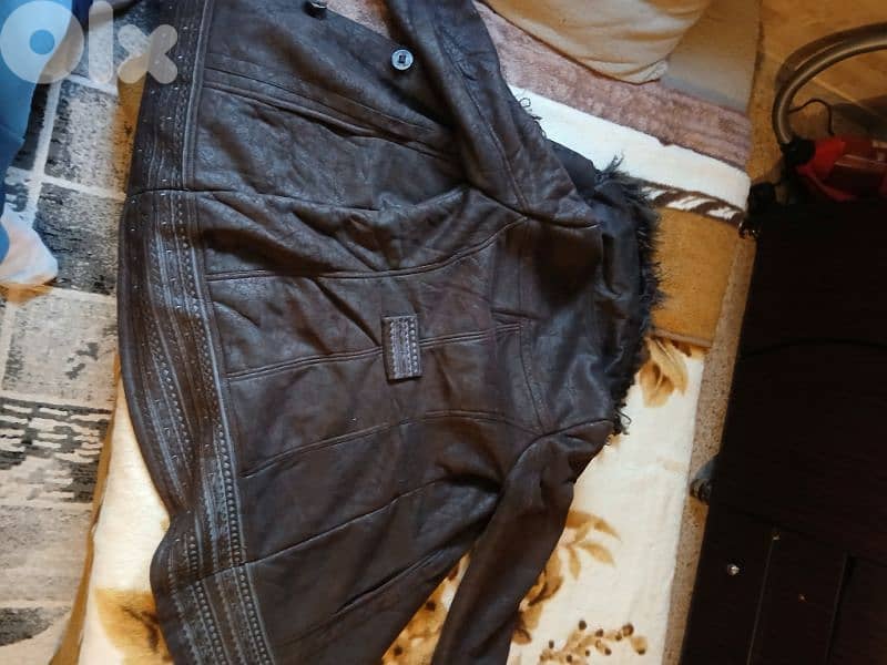 Leather Winter Jacket With Fur and Feathers 1