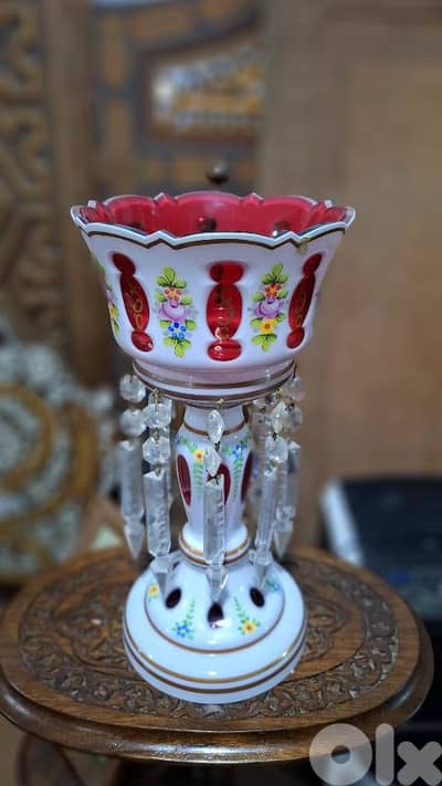 Rare 19th-Century Bohemian Ruby-Overlay Mantle Lustre
