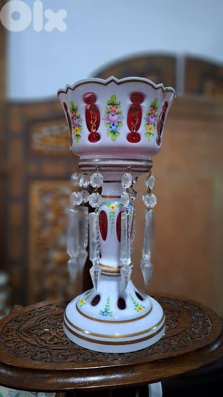 Rare 19th-Century Bohemian Ruby-Overlay Mantle Lustre 1