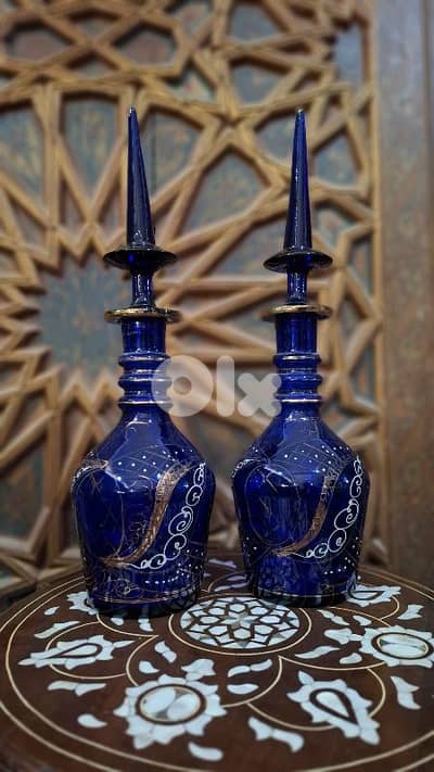 Rare Pair of 19th-Century Style Cobalt & 24K Gilt Rosewater Sprinklers