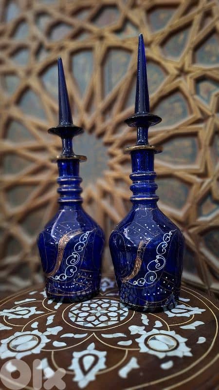 Rare Pair of 19th-Century Style Cobalt & 24K Gilt Rosewater Sprinklers 1