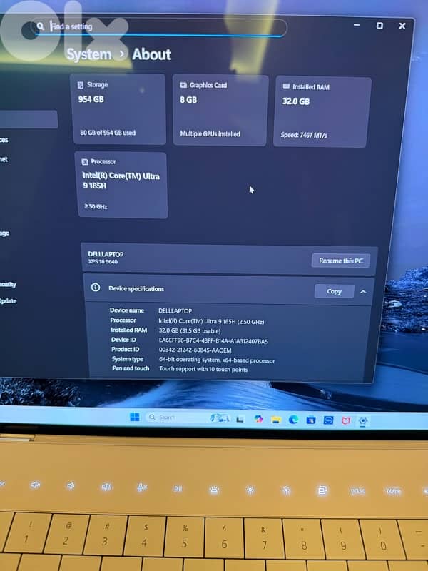 Dell XPS 9640 Core Ultra 9-185H 32GB 1TB SSD 16″UHD+ 4Ktouch RTX 4070 5