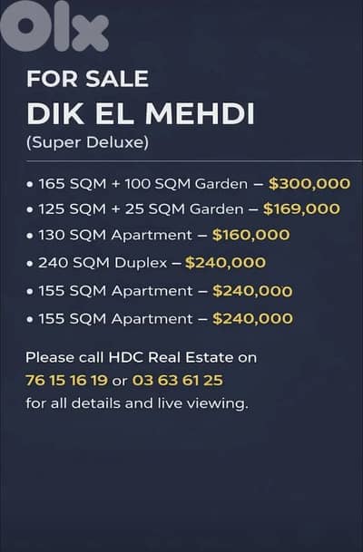 Dik El Mehdi High end many apartments for sale