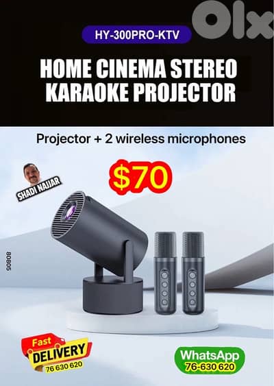 Projector + 2 wireless microphonesLMK