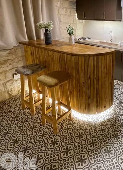 wooden bar with lighting
