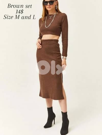 co ord brown set skirt and top cotton turkey
