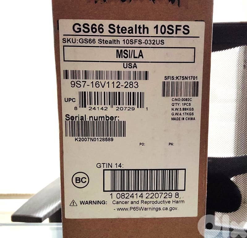 MSI GS66 Stealth 15.6” i9 2TB 64GB RTX 2070 6