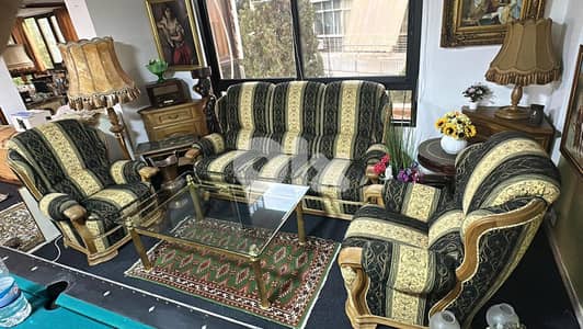 Classic Solid Wood Sofa Set – 3 Pieces (1 Sofa + 2 Armchairs)