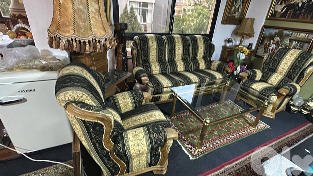 Classic Solid Wood Sofa Set – 3 Pieces (1 Sofa + 2 Armchairs) 3