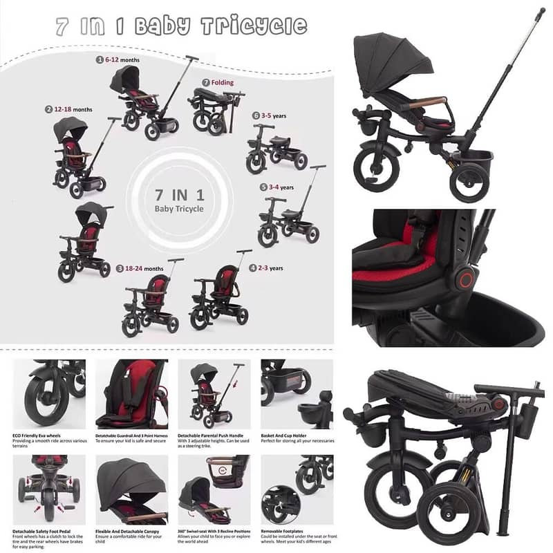 Foldable Baby Tricycle with Parental Push Handle - دراجة ثلاثية 1