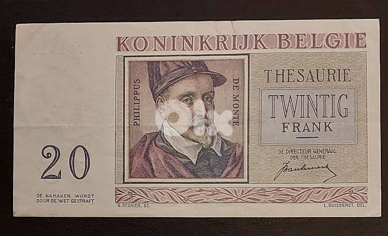 kingdom of Belgium 20 Francs 1950 Orlande De Lassus 1