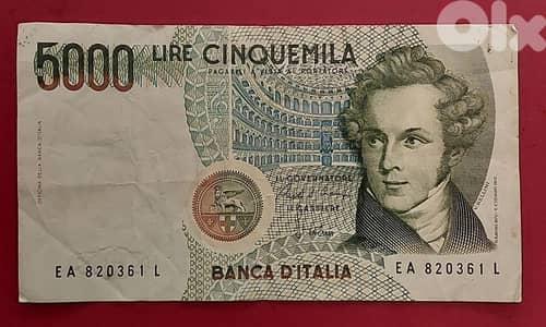 Italy 5000 Lire V. Bellini 1985