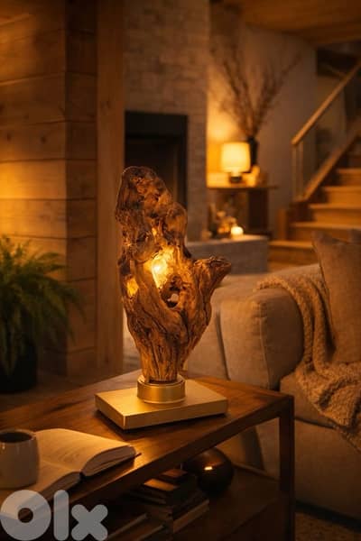 Handcrafted Sculptural Lamp – Ancient Mediterranean Wood