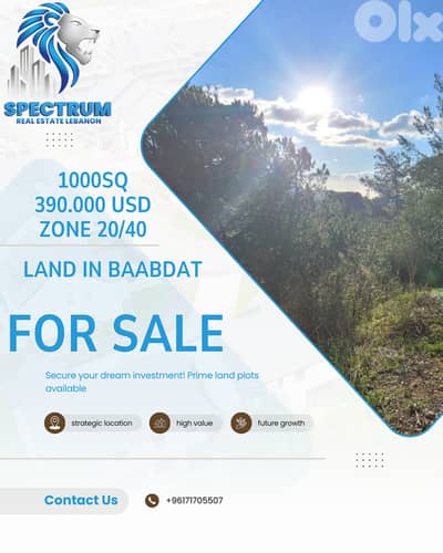 1000Sq LAND FOR SALE IN BAABDAT PRIME, ZONE 20/40, (BB-232)
