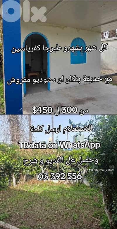 hot deal بيت مع حديقة كل شهر بشهرو كاشف privet tabarja 300 to 450