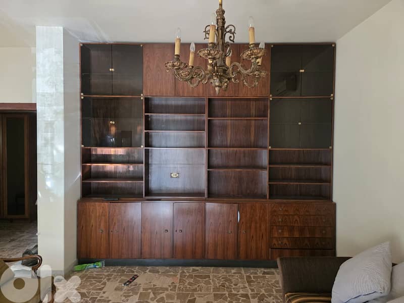 Wall Library Unit – Wood Shelves + Cabinets (Without Books) 1