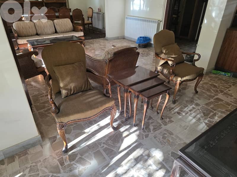 Complete Living Room Set (Sofa + Armchairs + Tables + Showcase) – Excl 2