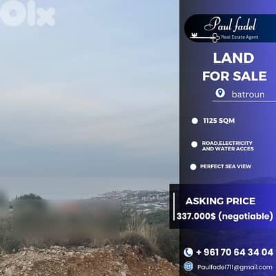 Land for sale in Batroun with an open and unobstructed sea view.