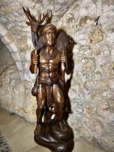 2-Meter Hand-Carved Wooden Warrior Sculpture
