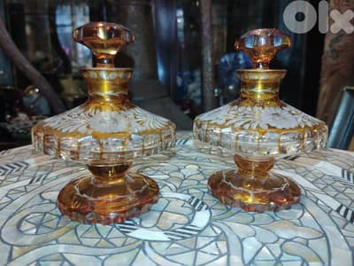 Pair of Vintage Perfume Bottles – Gold-Etched Decorative Glass