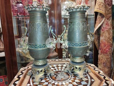 زوج فازات يابانية فنتج – Usabata من النحاس الملبّس فضة