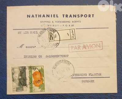 Lebanon 1956 posted cover Multi-Franking to Denmark