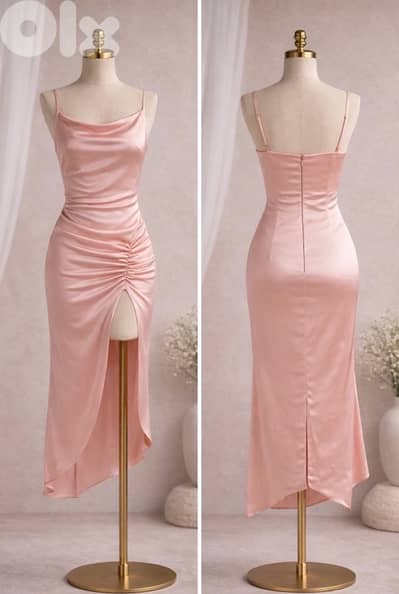Blush Pink Satin Midi Dress – Key Couture- One Size (S/M)