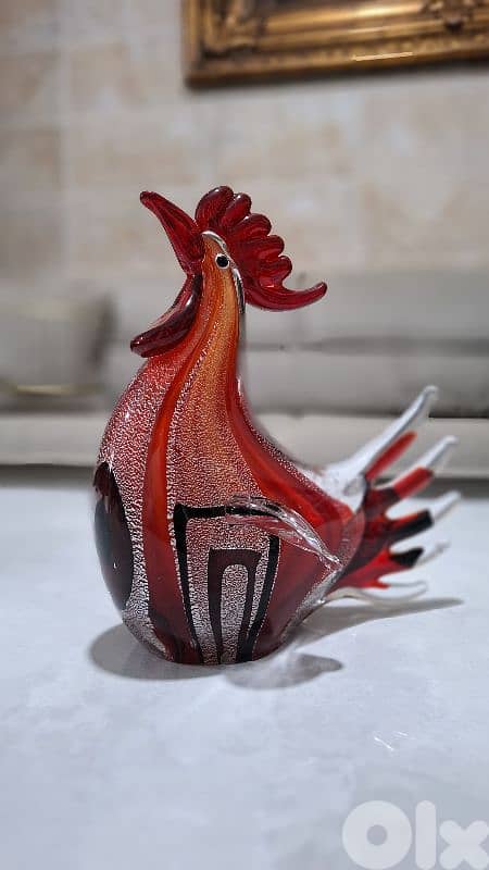 Elite Murano Masterpiece: Rare Crimson Venetian Art Glass Rooster 1