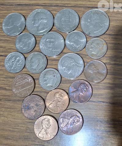 عملات اميركي قديم half $ one dime-  cent- quatre  مشكل
