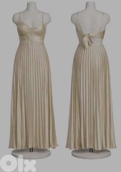 Elegant Champagne Pleated Evening Dress, Size (M/L)