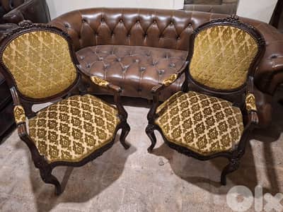 طقم صالون لويكانز حفر فرنسي ناعم مميز انتيك ٥ قطع مع طاولات رخام