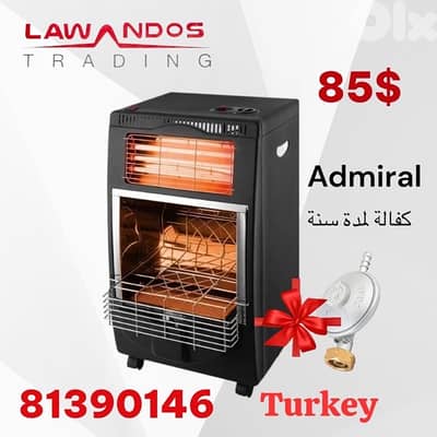 Gas & electric heater ADMIRAL  مع ساعة غاز ايطالية