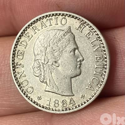 عملة عملات قديمة ٢٠ هلفتيكا سويسرا سنة ١٨٨٥