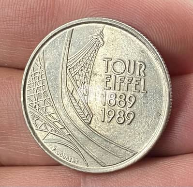 عملة قديمة ٥ فرنك فرنسي سنة ١٩٨٩ تذكاري ١٠٠ سنة برج ايفل