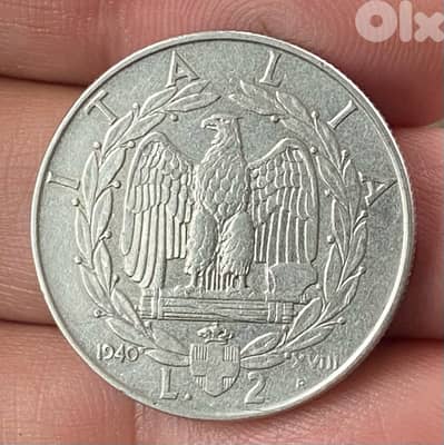 عملة قديمة ٢ لير إيطالي سنة ١٩٤٠ الملك ايمانويل فيتوريو الثالث