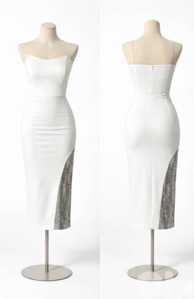 White Sequin Side Midi Dress, Size (S,M)