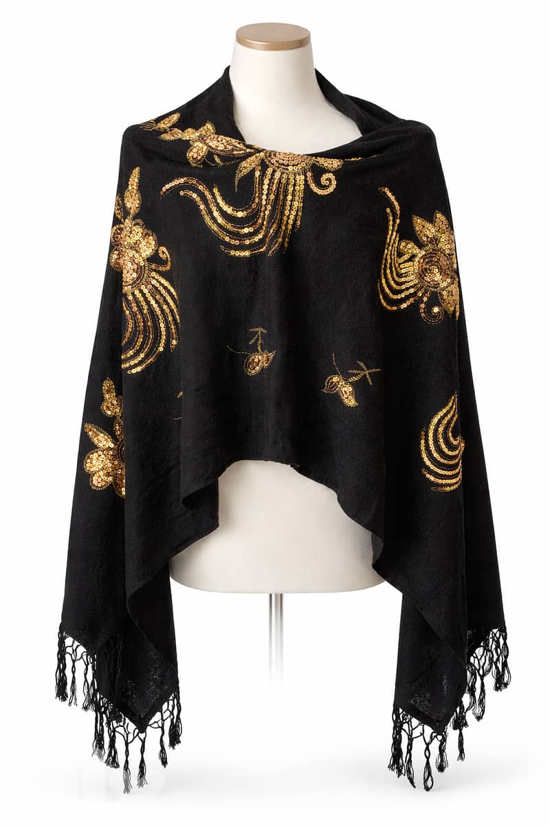 Black Shawl with Gold Embroidery – Elegant & Chic 1