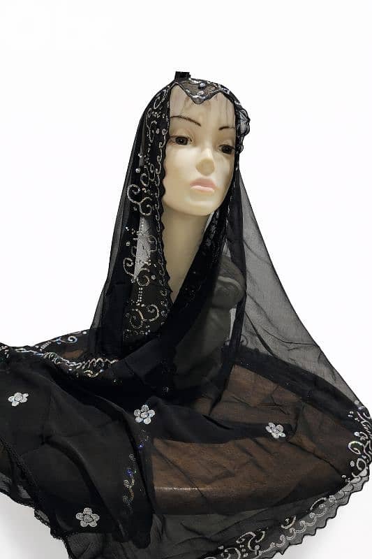 Black Sheer Embroidered Shawl 1
