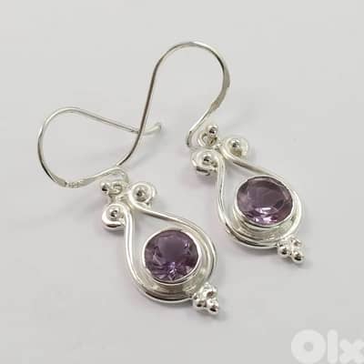 925 Sterling Silver Earings with Natural Amethyst Gemstone
