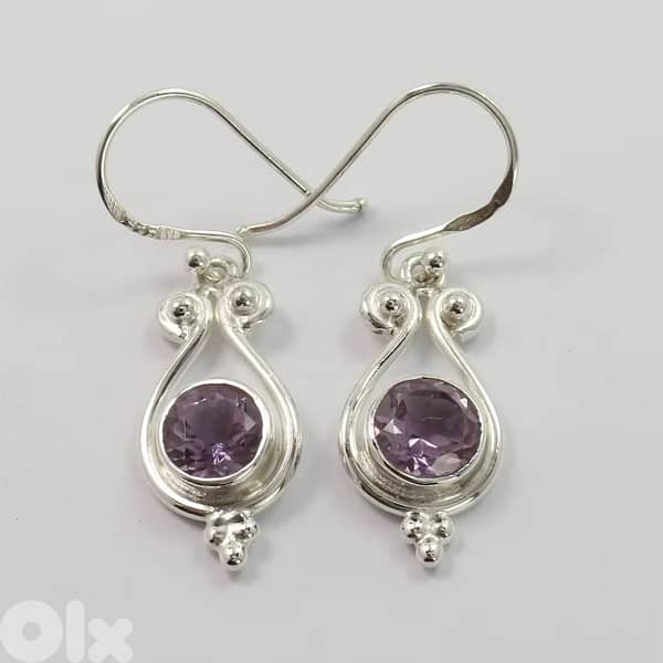 925 Sterling Silver Earings with Natural Amethyst Gemstone 1