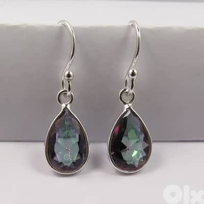 925 Sterling Silver Earings with Natural Mystic Quartz Gemstone